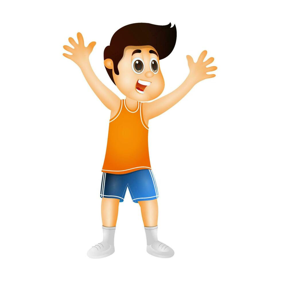 Cheerful boy character in standing pose. vector