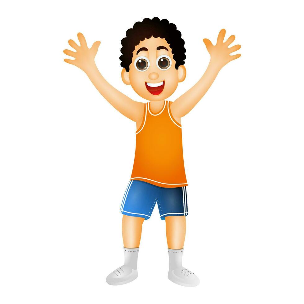 Cheerful cute boy cartoon character in stading pose. vector