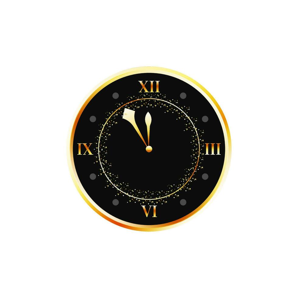 Illustration of wall clock in golden and black color. vector