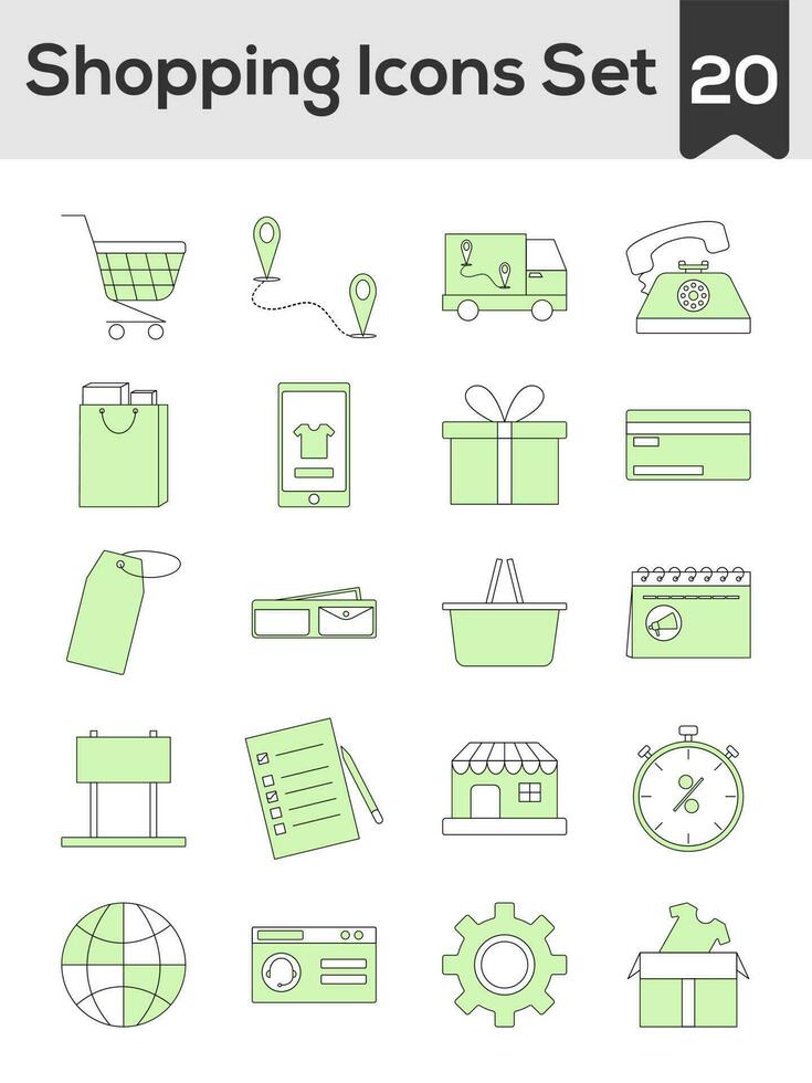 conjunto de compras icono en verde y blanco color. vector