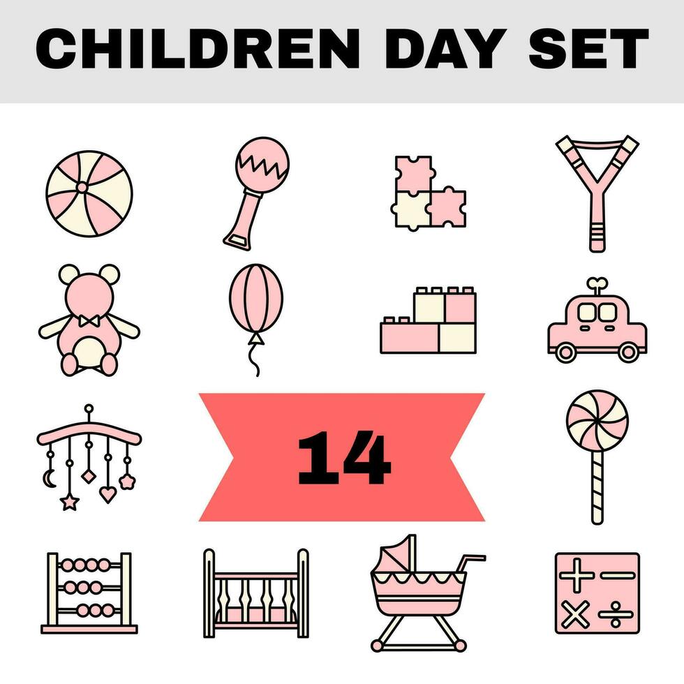 Set of Children Day Icon In Pink And Yellow Color. vector