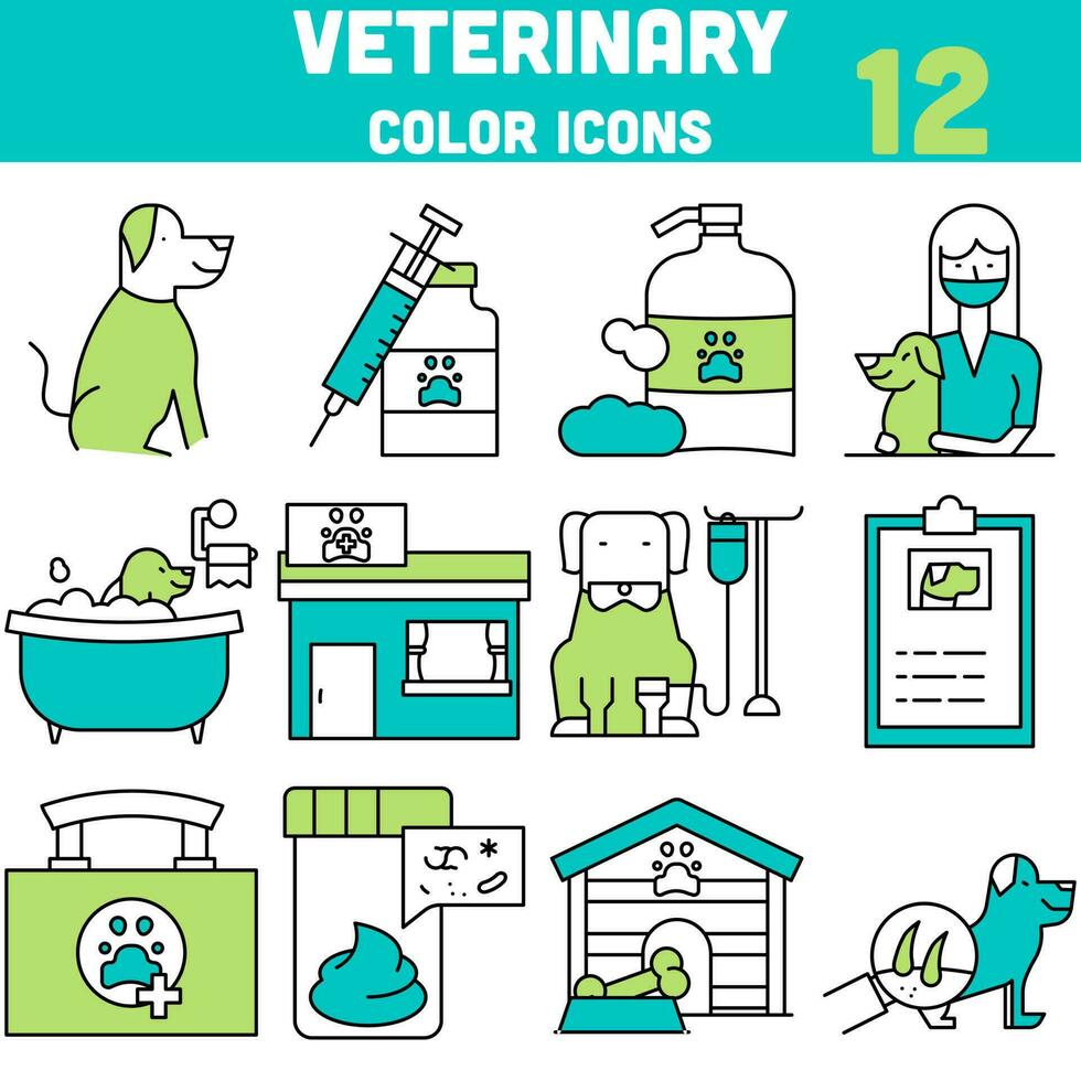 Illustration Of Veterinary Icon Set In Flat Style. vector
