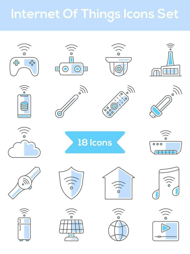 Set of Internet Of Things Blue And Black Color Stroke Icon. vector