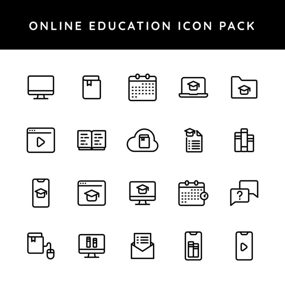 Line art illustration of online education icon pack. vector