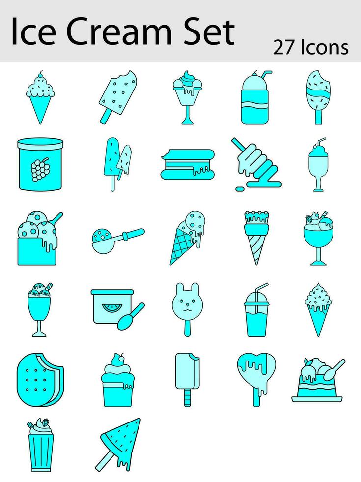 Set of Ice Cream Icon In Cyan Color. vector