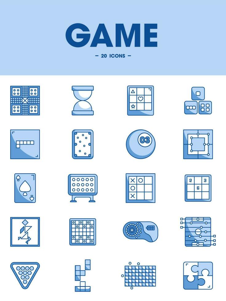conjunto de juego icono en azul y blanco color. vector