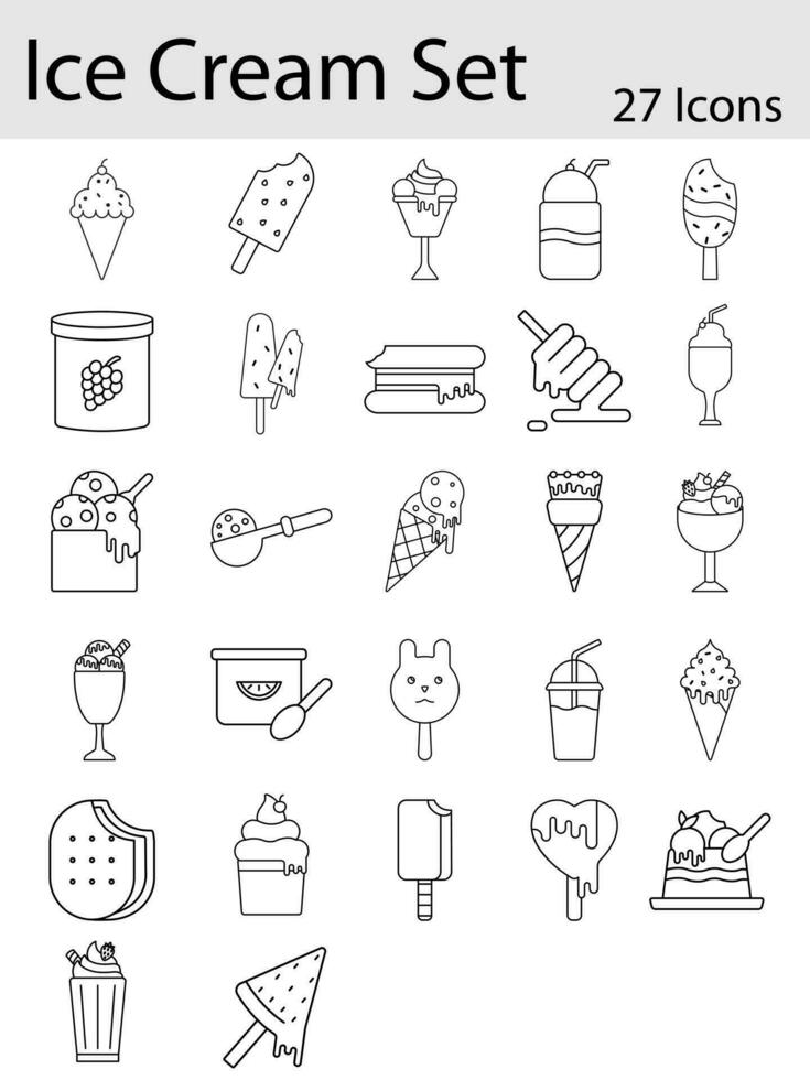 Black Line Art Illustration Of Ice Cream Icon Set. vector