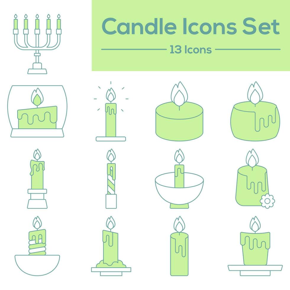 Set Of Candle Icons Ser Green And White Coloe. vector