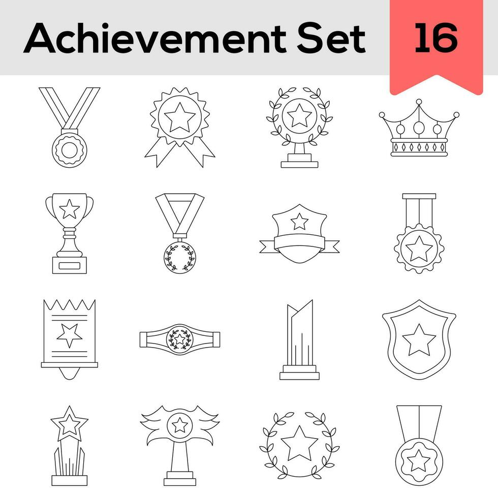 Illustration Of Achievement Icons Set In Stroke Style. vector