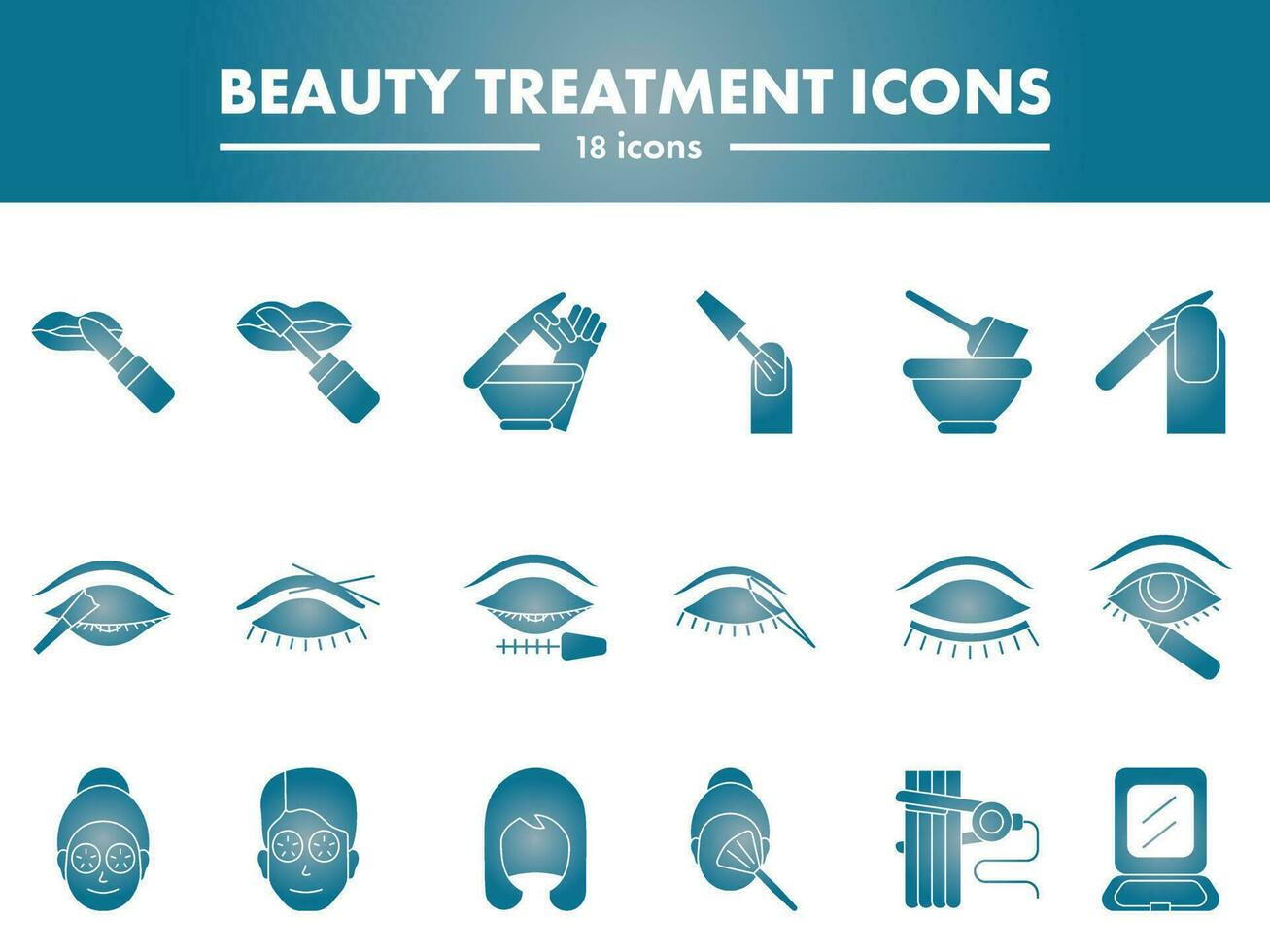 ilustración de belleza tratamiento íconos conjunto en degradado azul color. vector