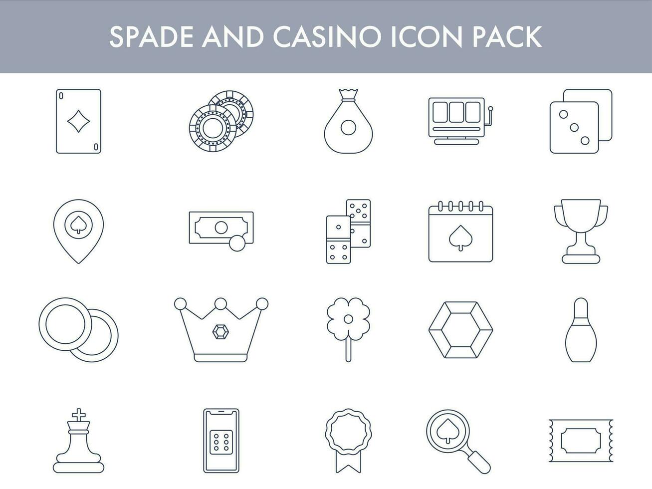 Blue Line Art Set of Spade And Casino Icon. vector