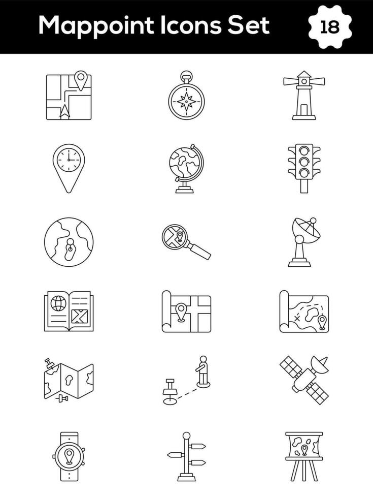 Illustration Of Mappoint Icon Set In Stroke Style. vector