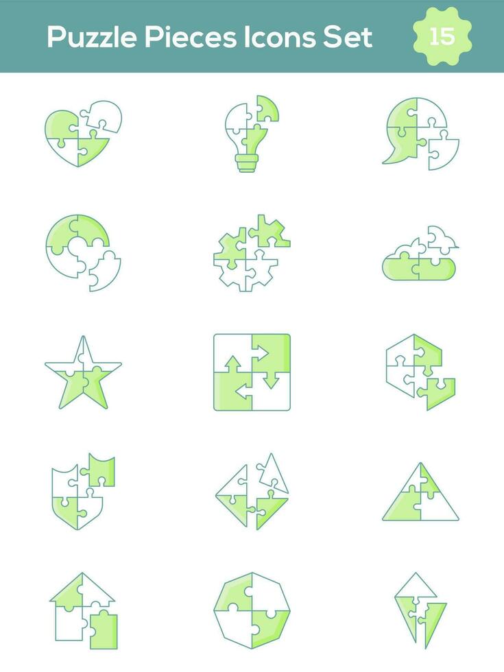 Vector Illustration of Puzzle Piece Icon Set in Green And White Color.