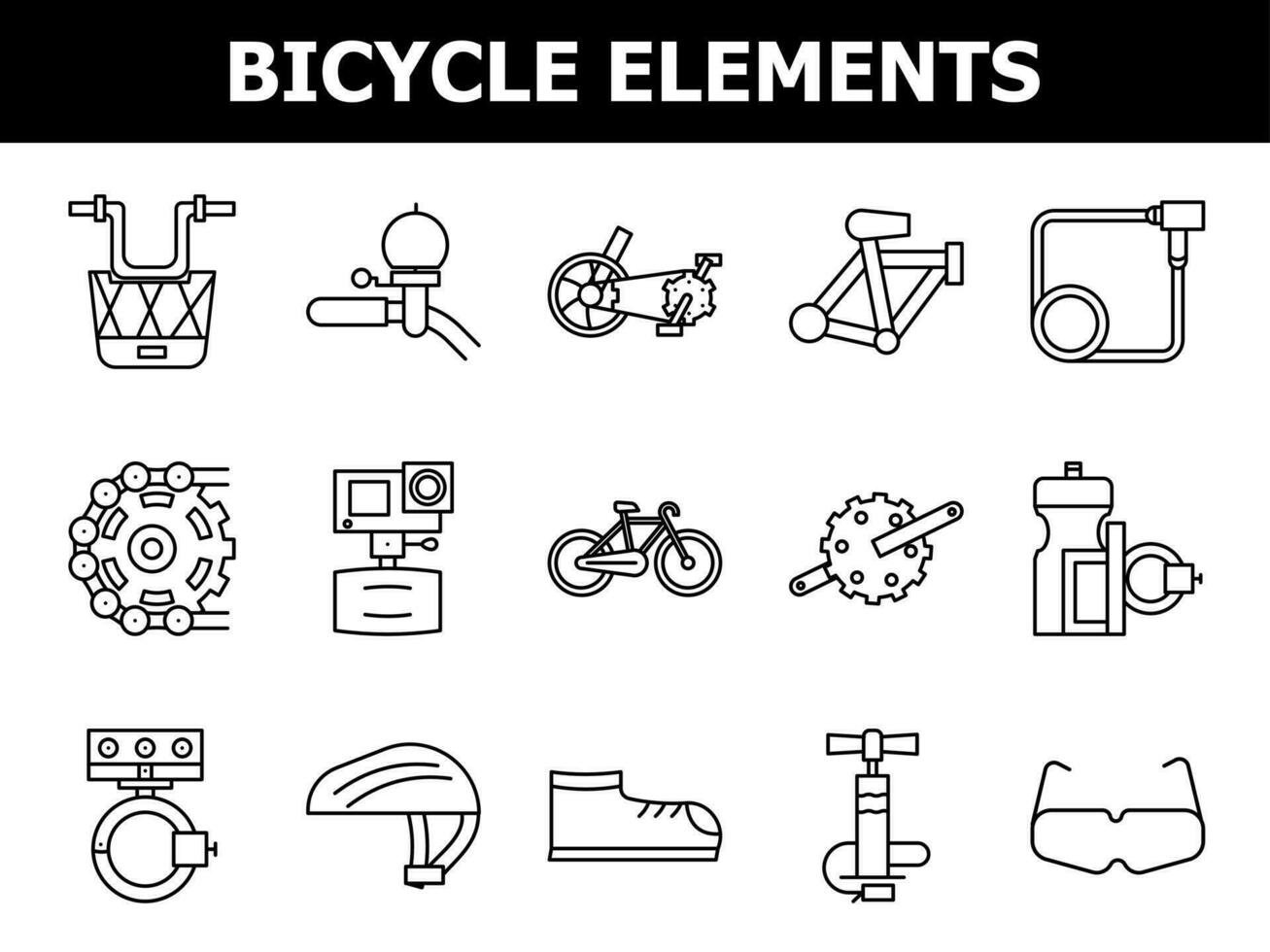 Vector Illustration of Bicycle Icon Set in Thin Line Art.