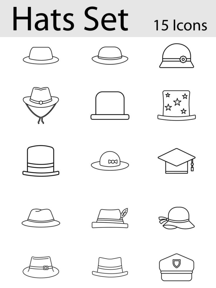 Vector Illustration of Glyph Hat or Cap Icon Set in Thin Line Art.