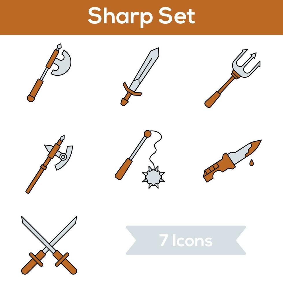 Brown And Gray Color Set of Sharp Icon In Flat Style. vector