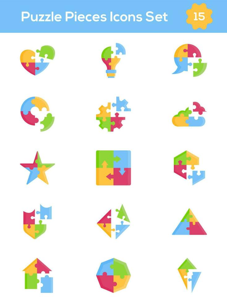 Vector Illustration of Colorful Puzzle Piece Icon Set in Flat Style.