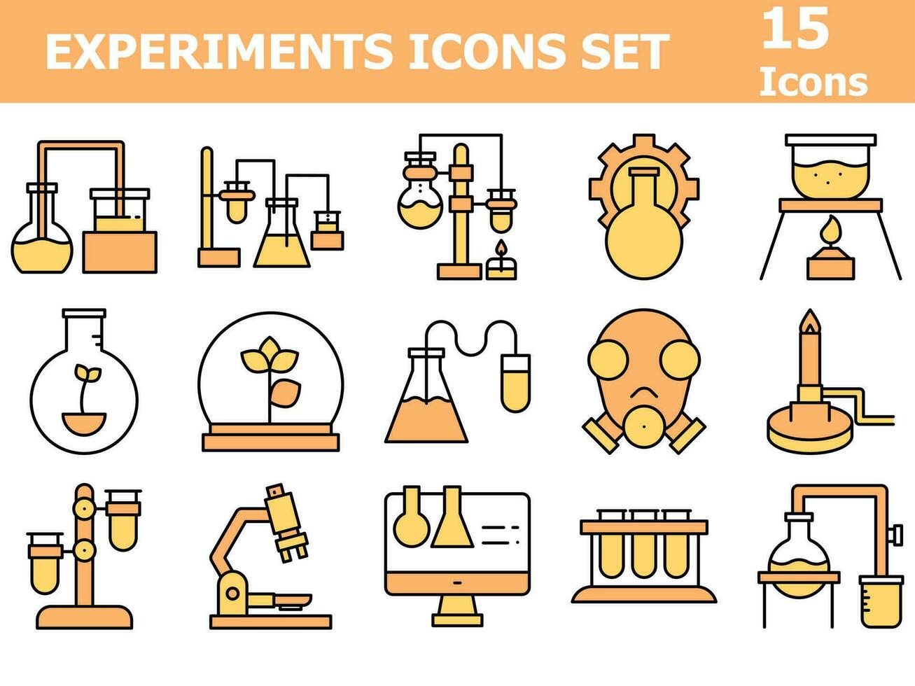 Orange And White Color Set of Experiment Icon In Flat Style. vector