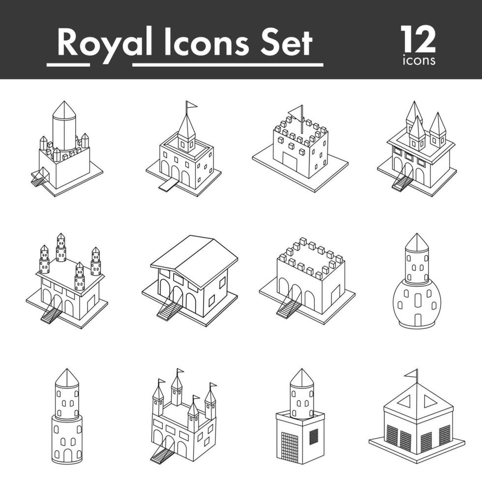Black Line Art Set of Royal Icon. vector