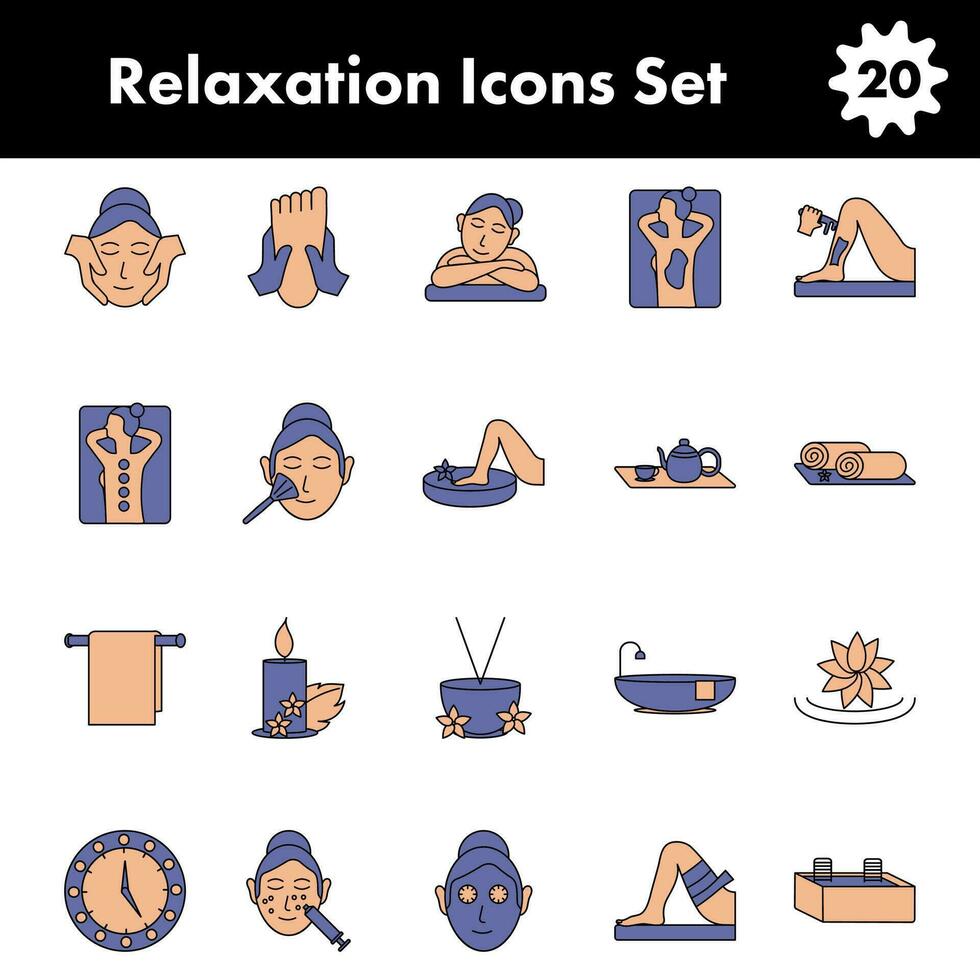 Relaxation Icons Set In Blue And Orange Color. vector