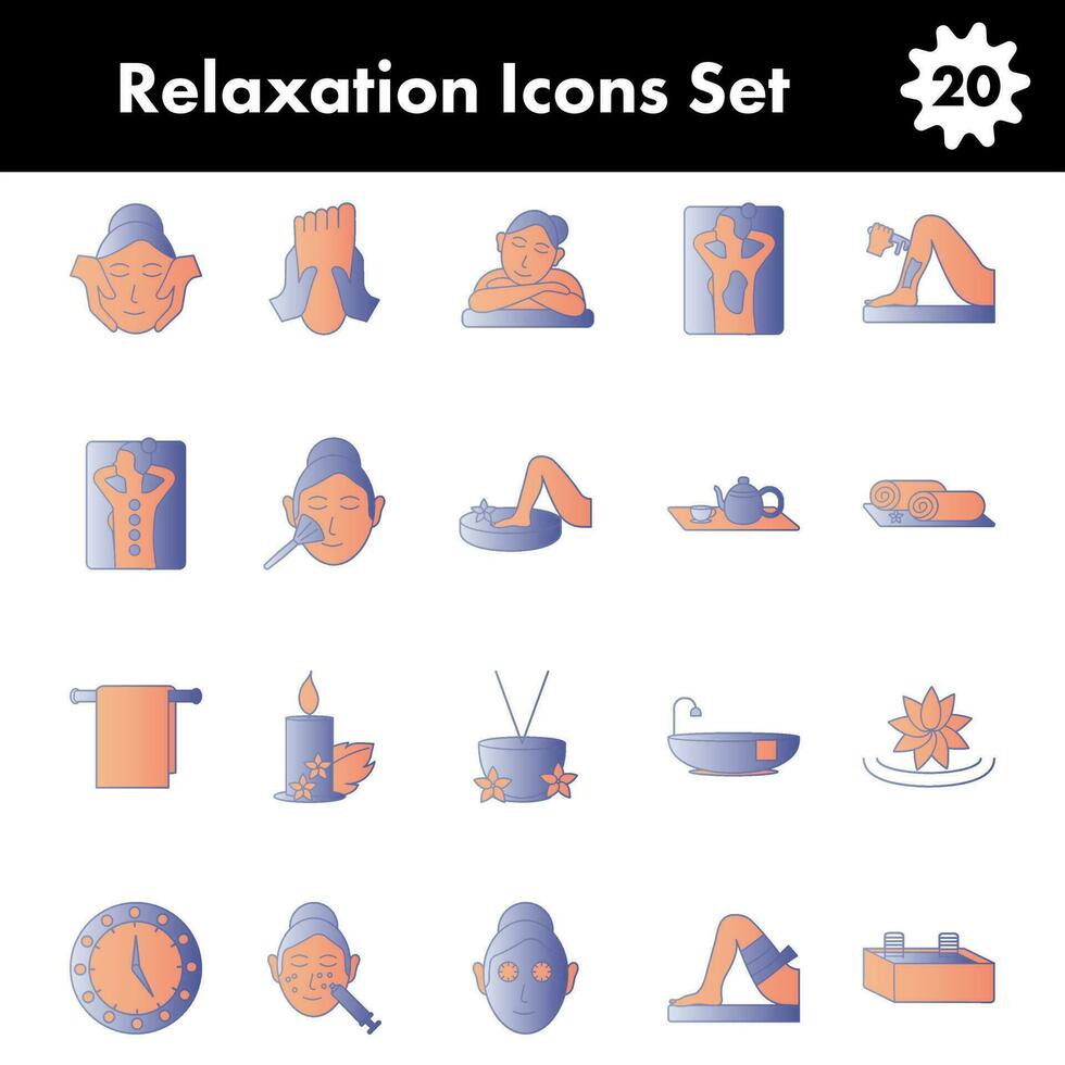 Set Of Relaxation Icon In Blue And Orange Color. vector