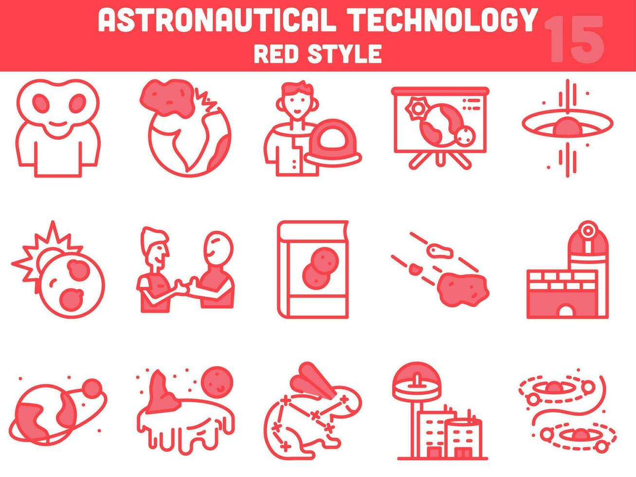 Set Of Astronautical Technology Icon Set In Red And White Color. vector