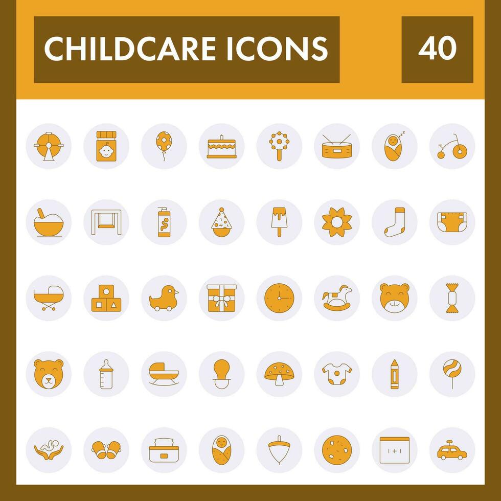 Yellow And White Color Set of Childcare Icon. vector