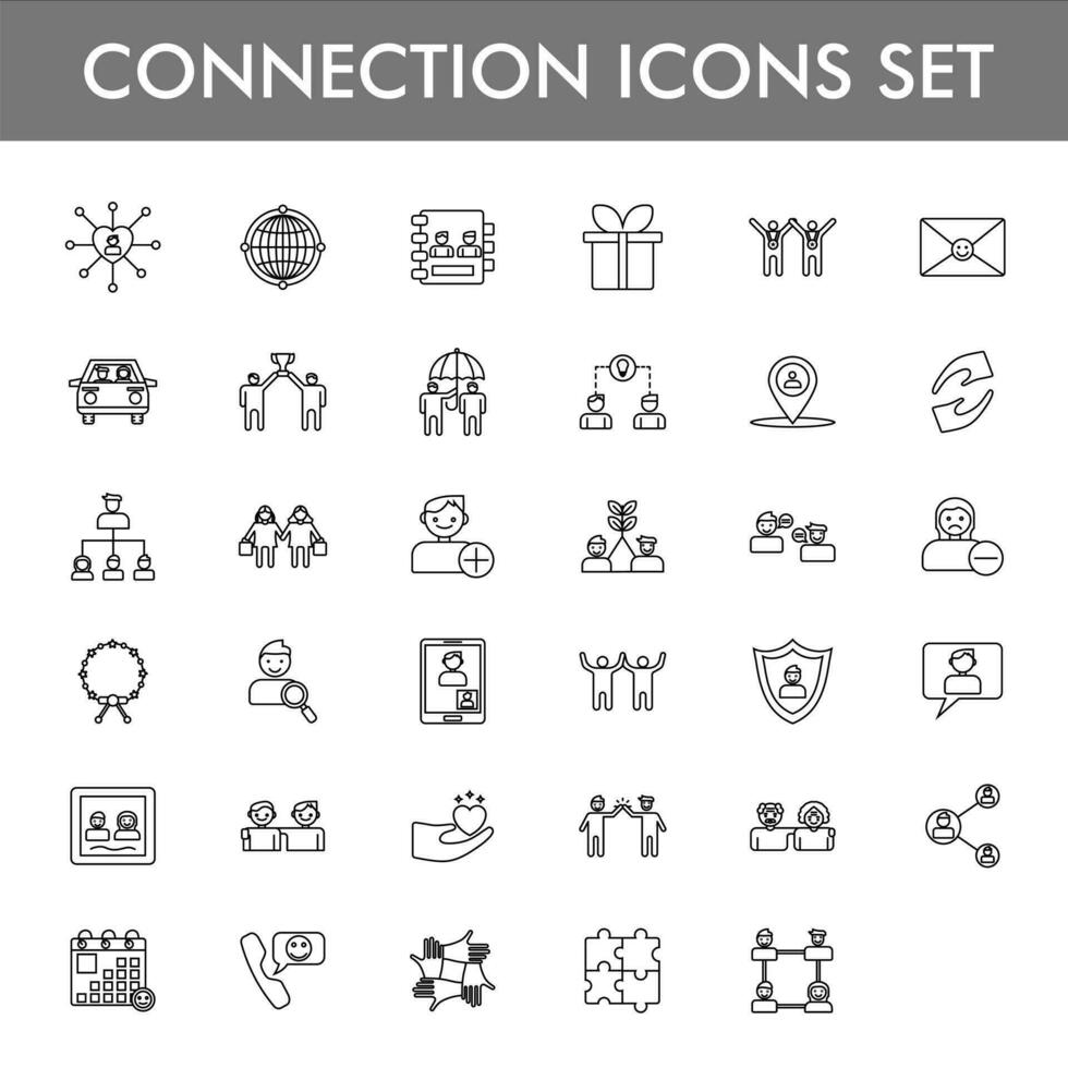 Black Line Art Illustration of Connection Icon Set. vector