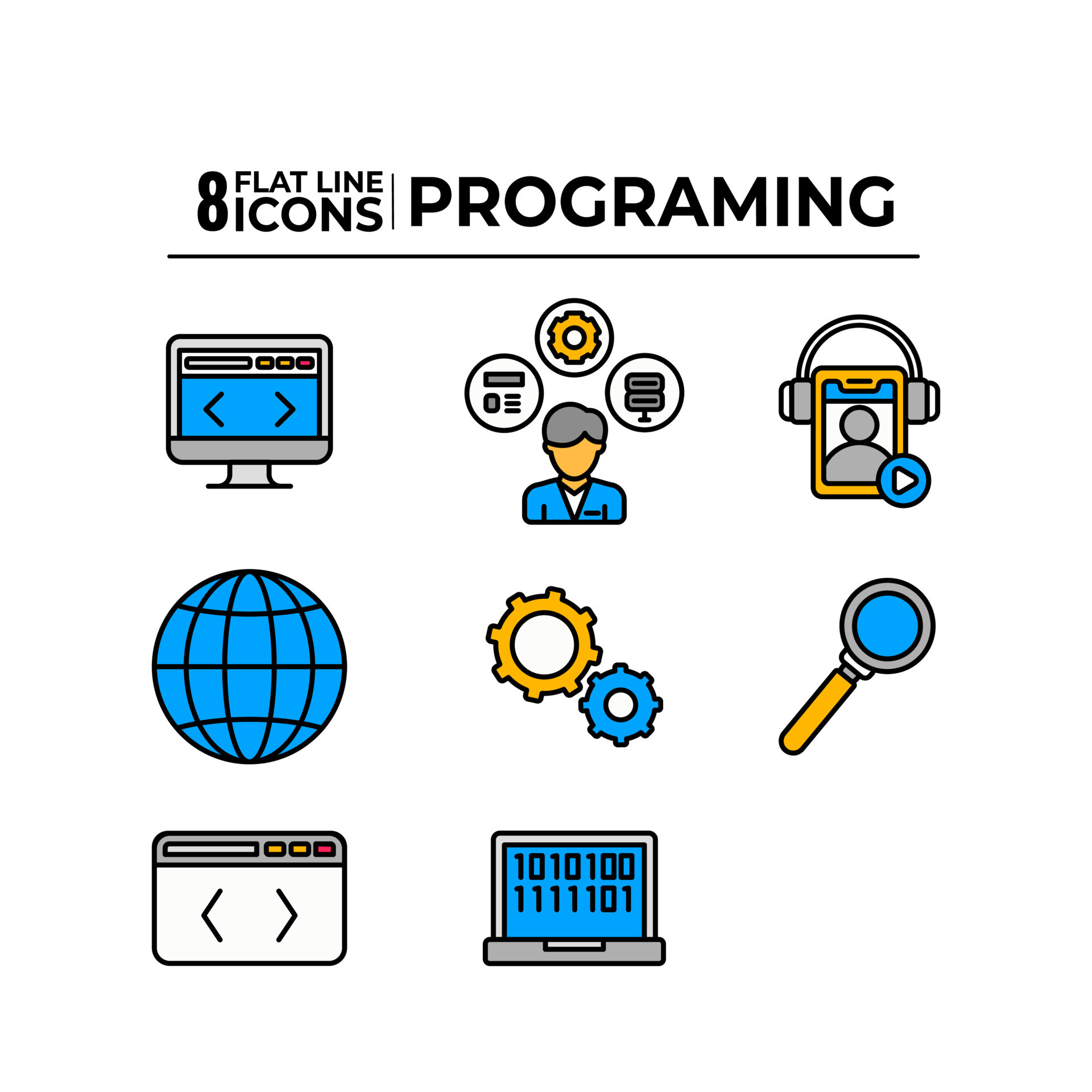 8 Colorful Programming Flat Icon Set on White Background. 24481944 ...