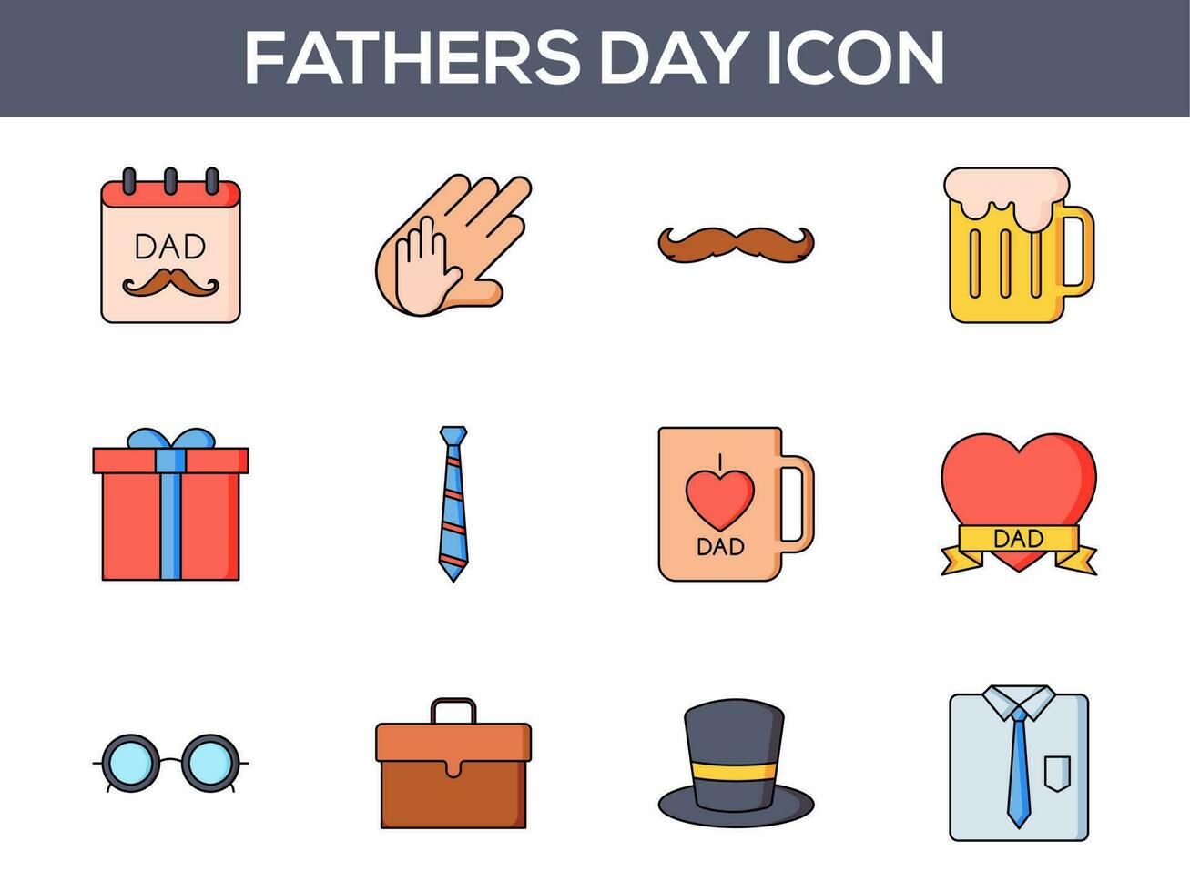 SET of FATHER DAY ICON in FLAT STYLE. vector