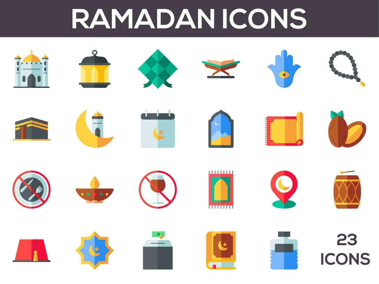 Vector illustartion of Colorful RAMADAN 23 ICONS.