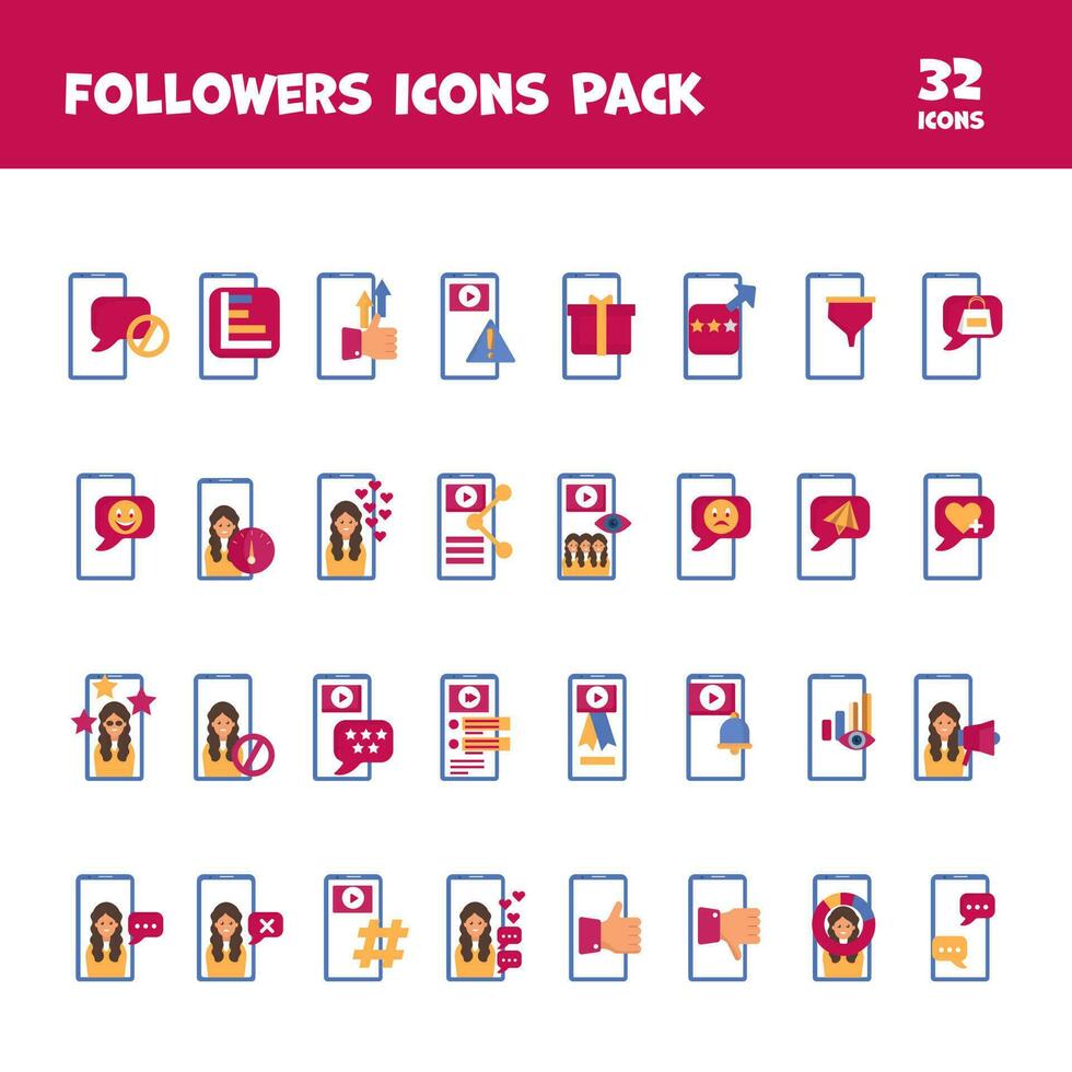 Colorful Set Of Followers Icons In Flat Style. vector