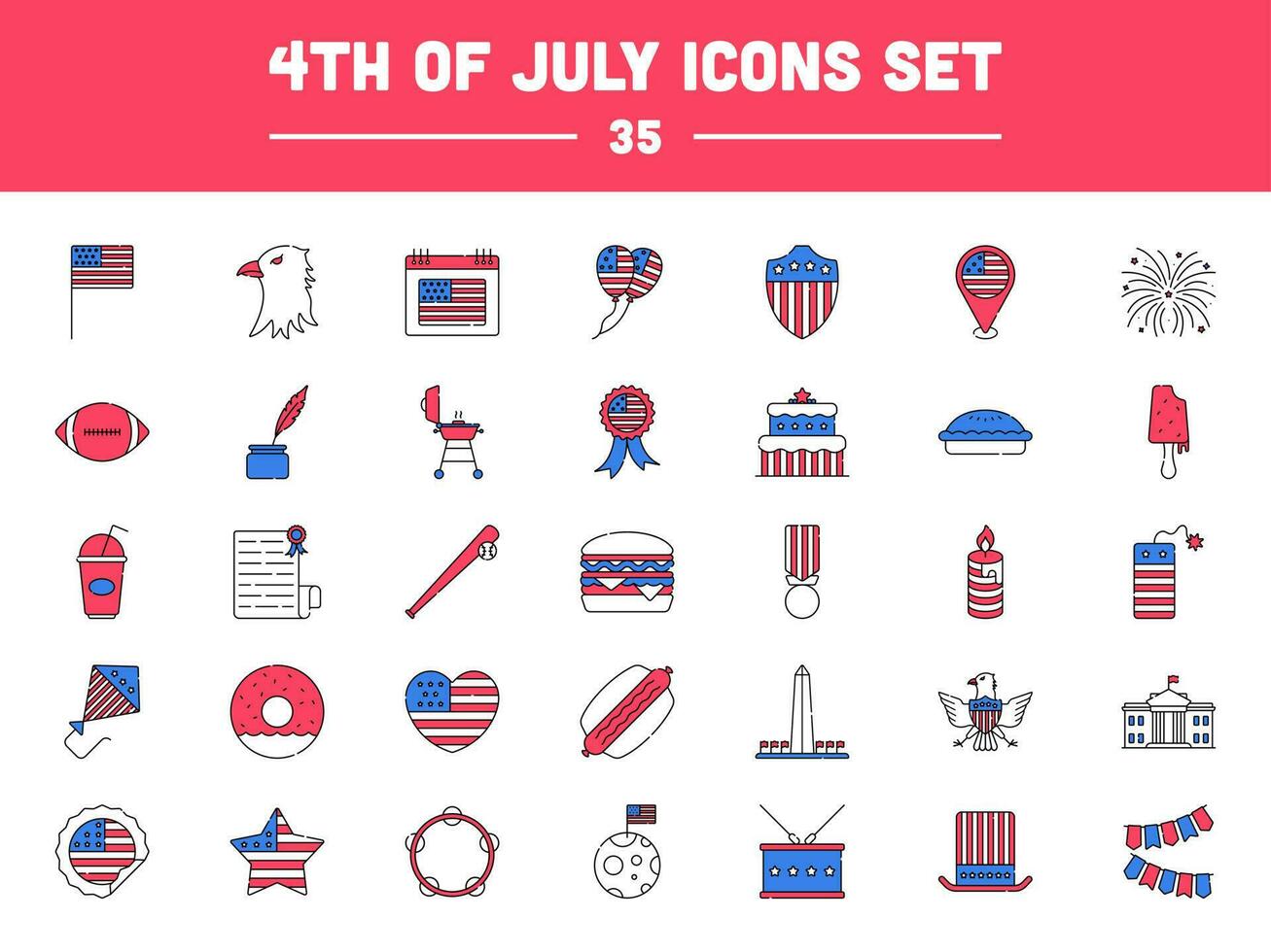 USA Flag Color Icon Set Of 4th Of July Flat Icon Or Symbol. vector