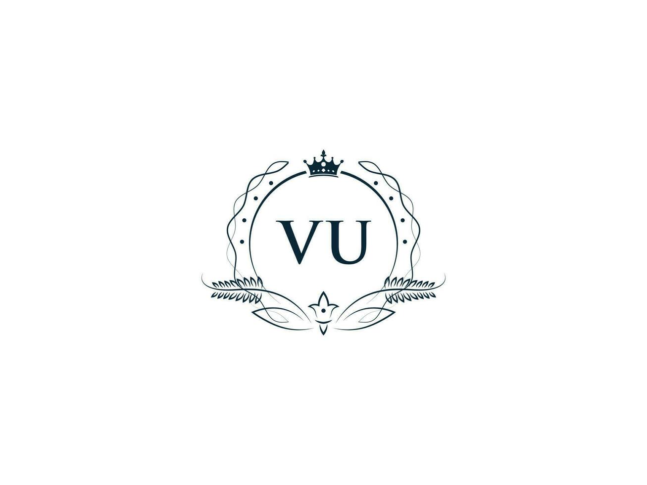 Initial Vu Logo Letter Design, Minimal Royal Crown Vu uv Feminine Logo Symbol vector