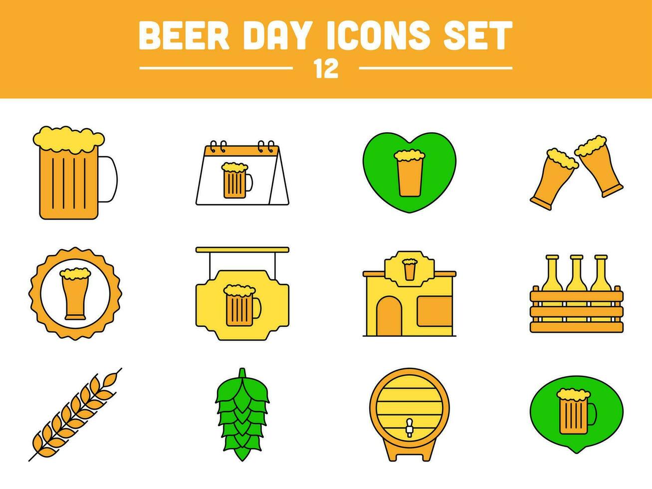 Green And Yellow Beer Day Icon In Flat Style. vector