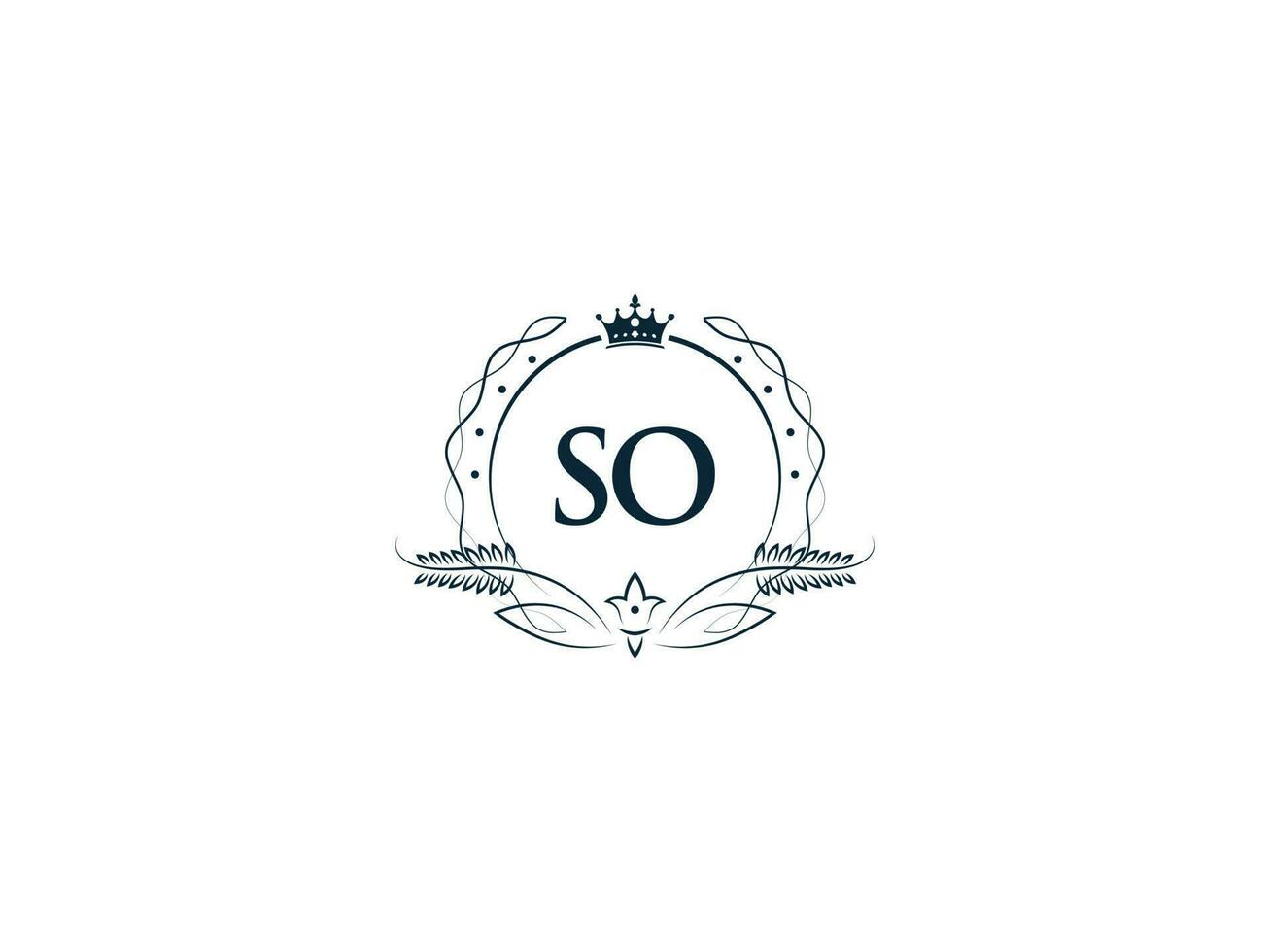 Minimalist Letter So Logo Icon, Monogram So Royal Crown Logo Template vector