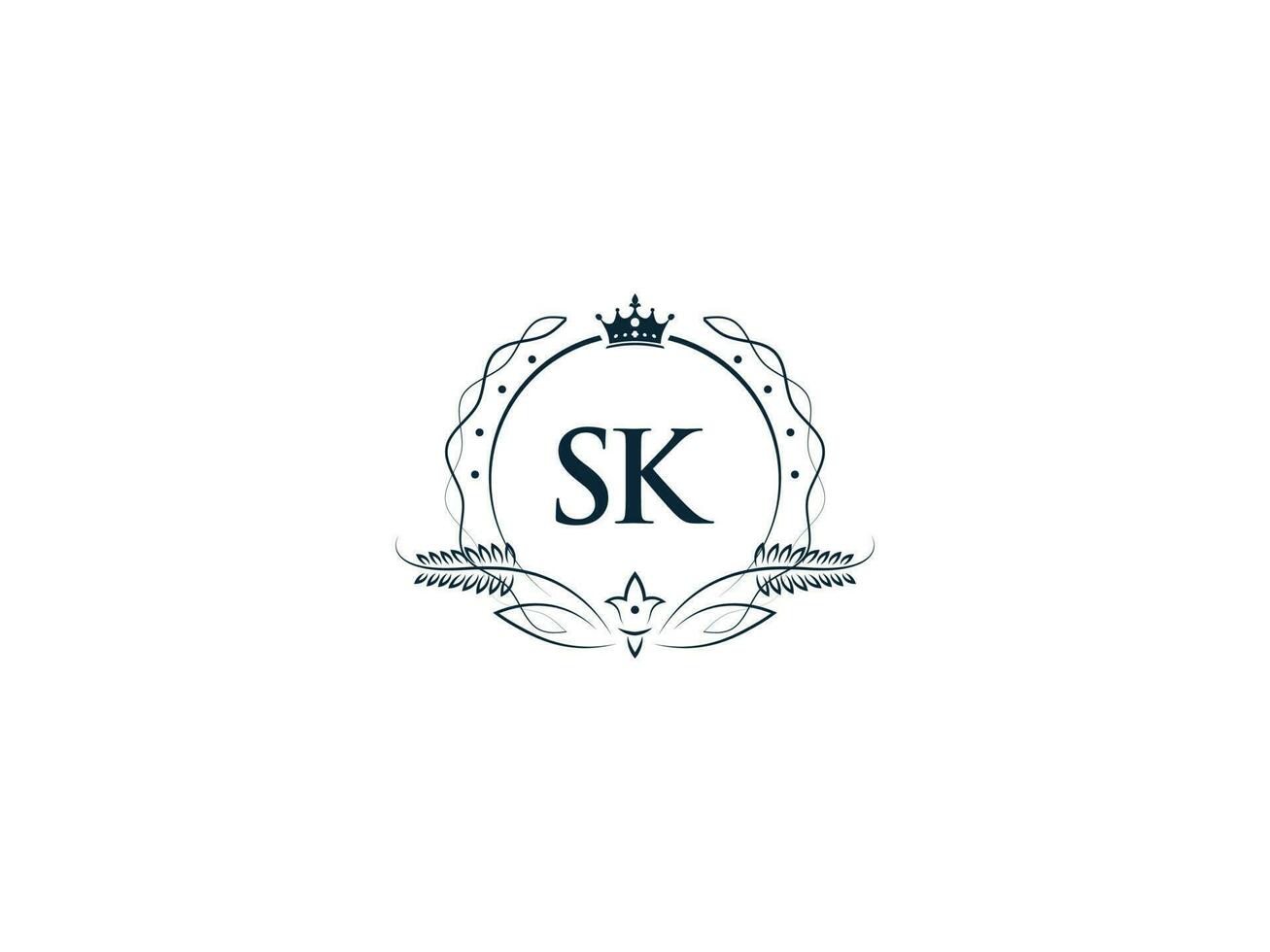 Minimalist Letter Sk Logo Icon, Monogram Sk Royal Crown Logo Template vector