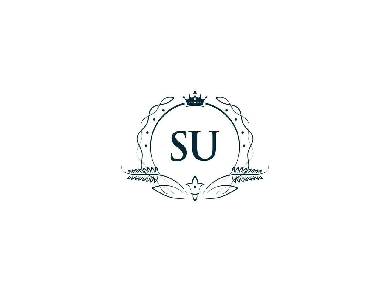 Minimalist Letter Su Logo Icon, Monogram Su Royal Crown Logo Template vector