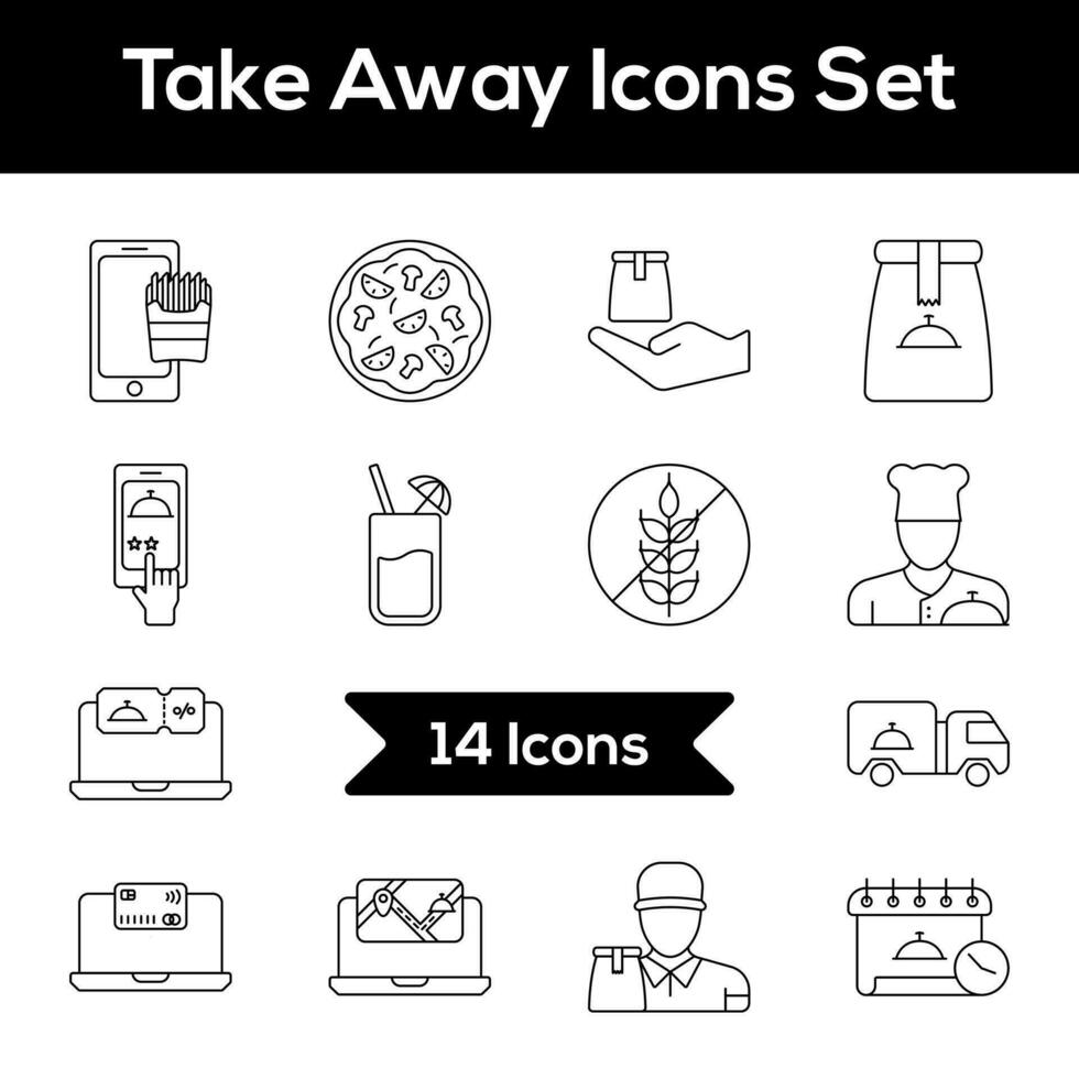 Black Line Art Set Of Take Away Icon In Flat Style. vector