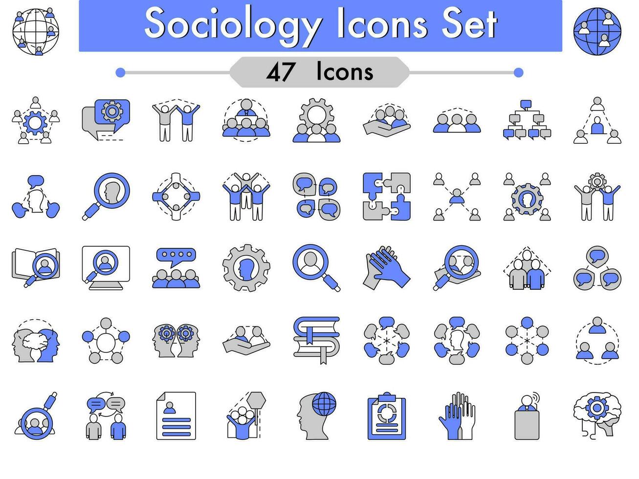 Blue And White Set Of Sociology Flat Icons. vector