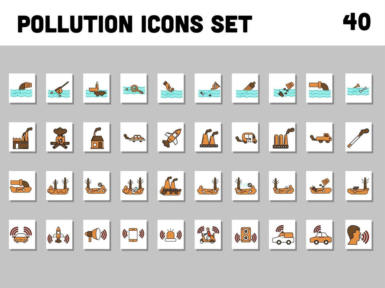 Colorful Set Pollution Flat Icon Or Symbol. vector