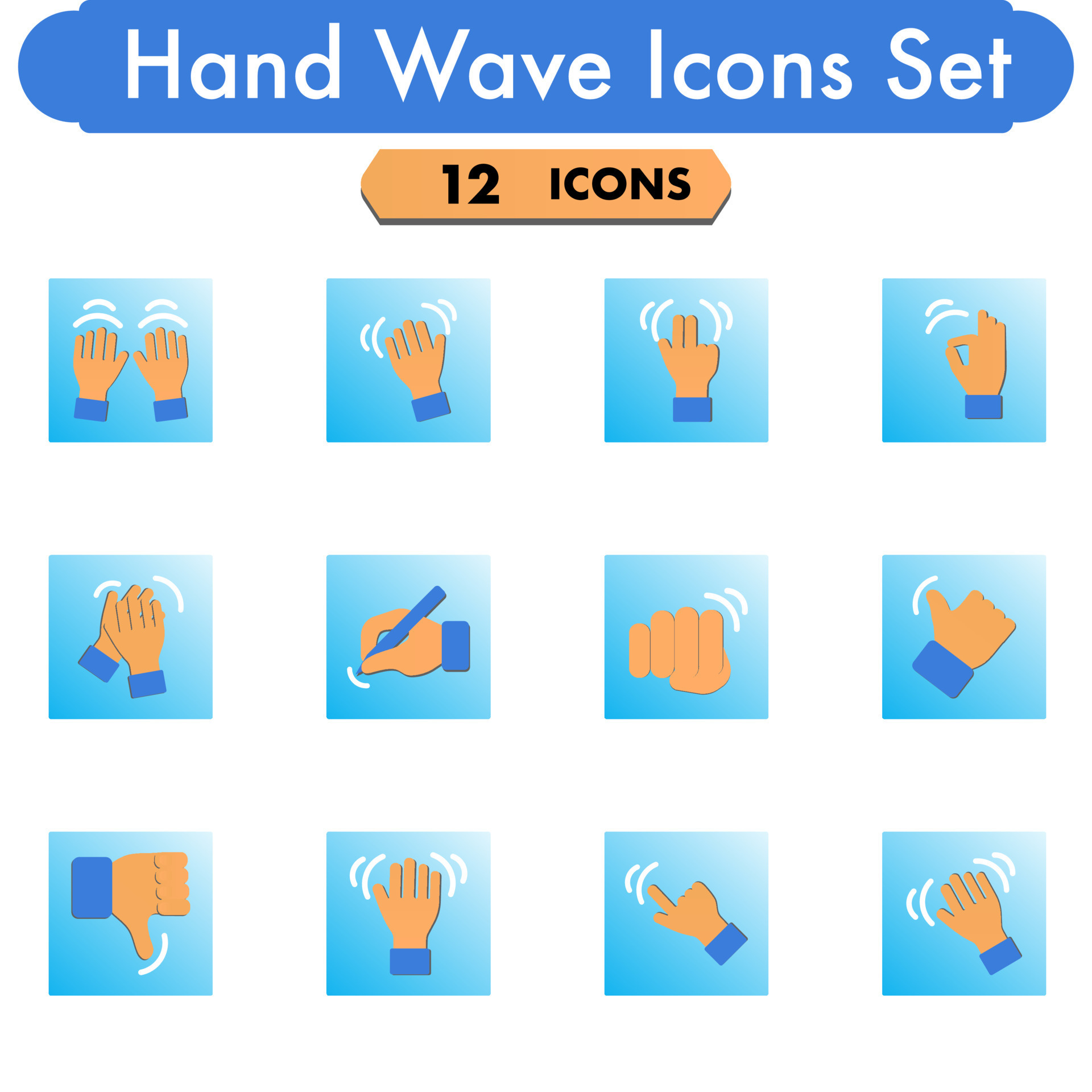 Blue And Orange Set Of Different Hand Movement Paper Cut Icon. 24482135