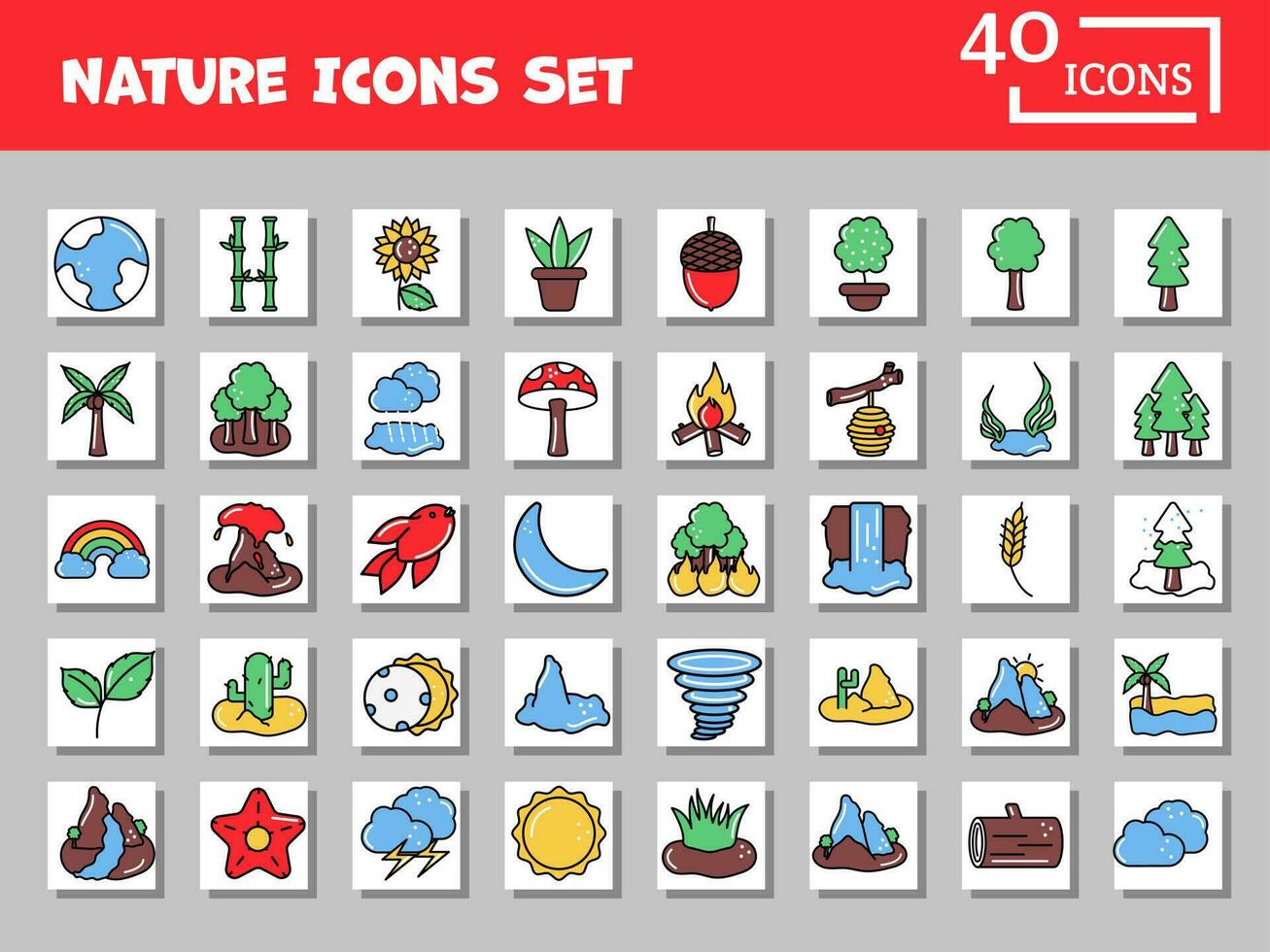 Colorful Set Of Nature Icons In Flat Style. vector