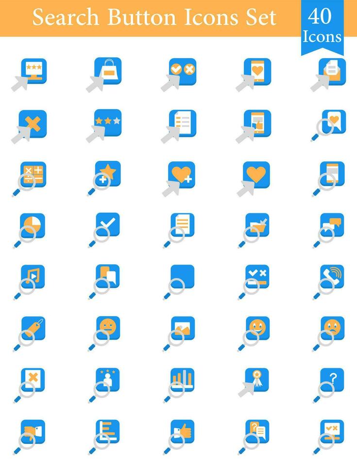 Different Technology Tools Apps Icon Set In Blue And Orange Color. vector