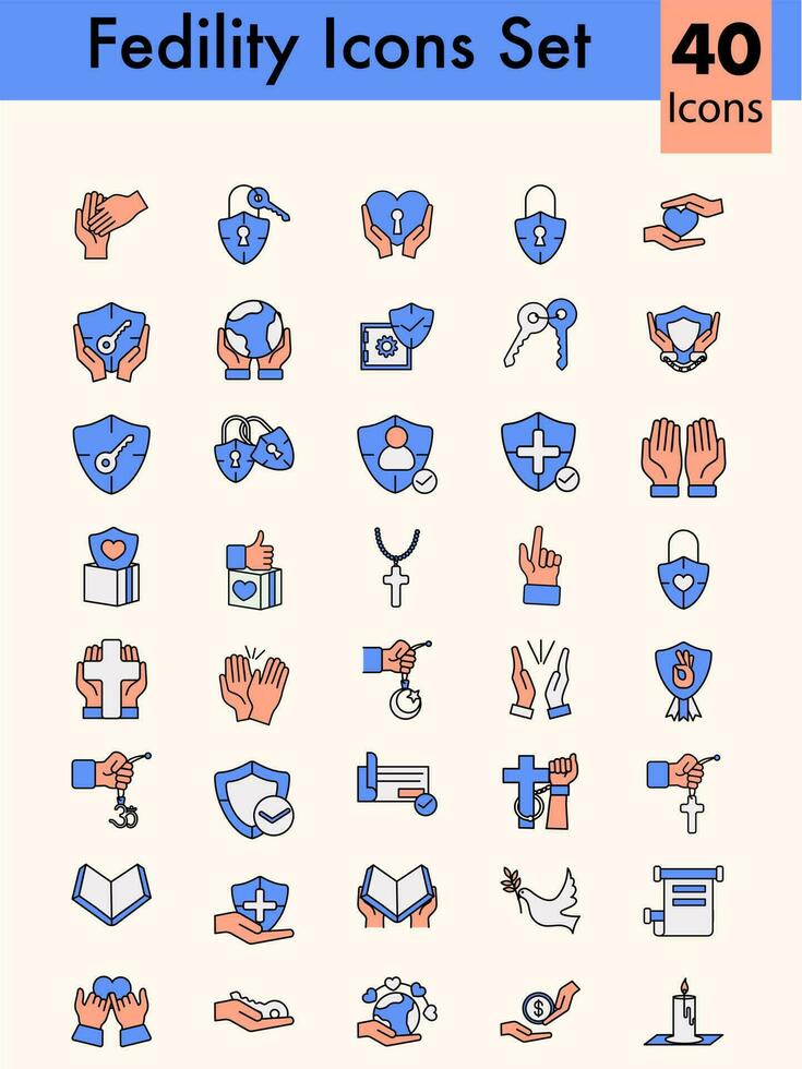 Blue And Orange Set Of Fidelity Flat Icons. vector