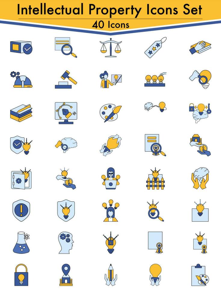 Set Of 40 Intellectual Flat Icon In Yellow And Blue Color. vector