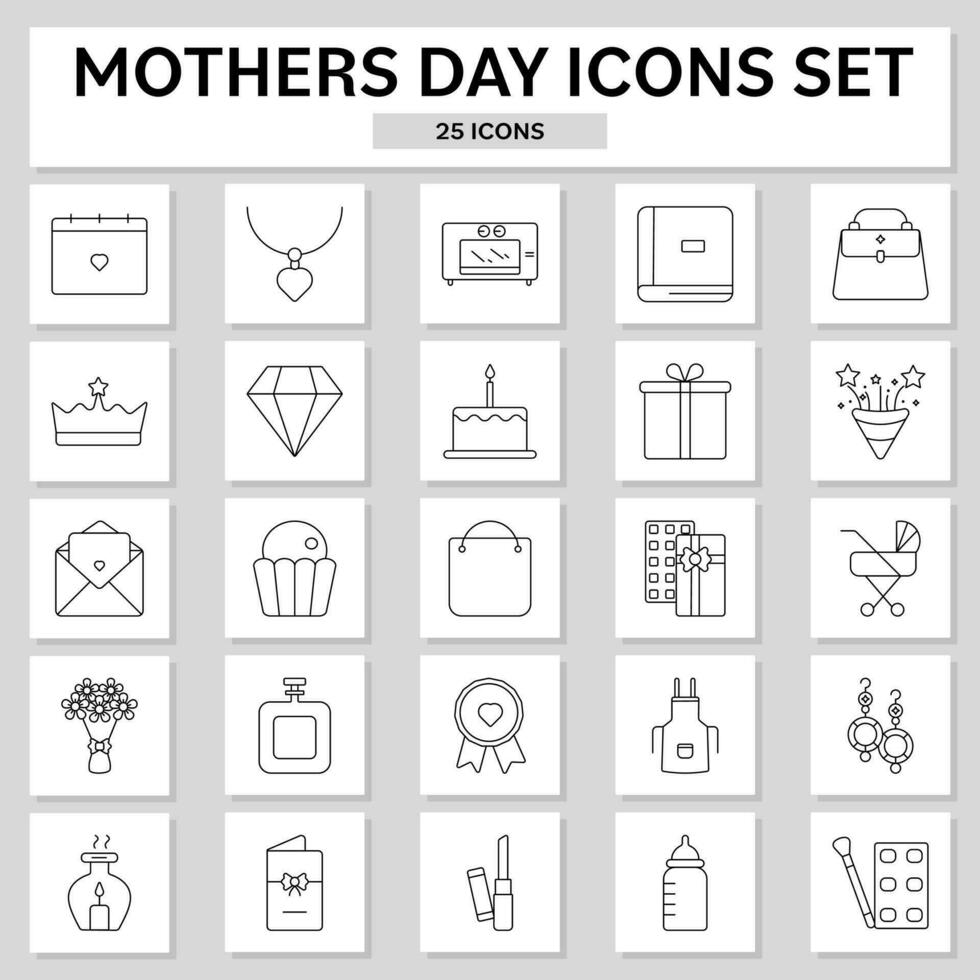 Black Thin Line Art Mother Day Square Icon Set. vector