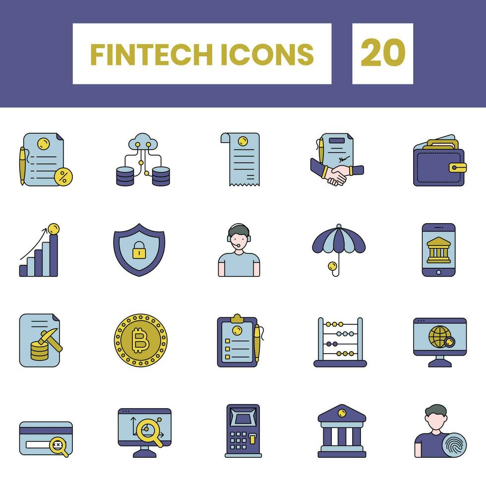 vistoso conjunto de fintech íconos en plano estilo. vector