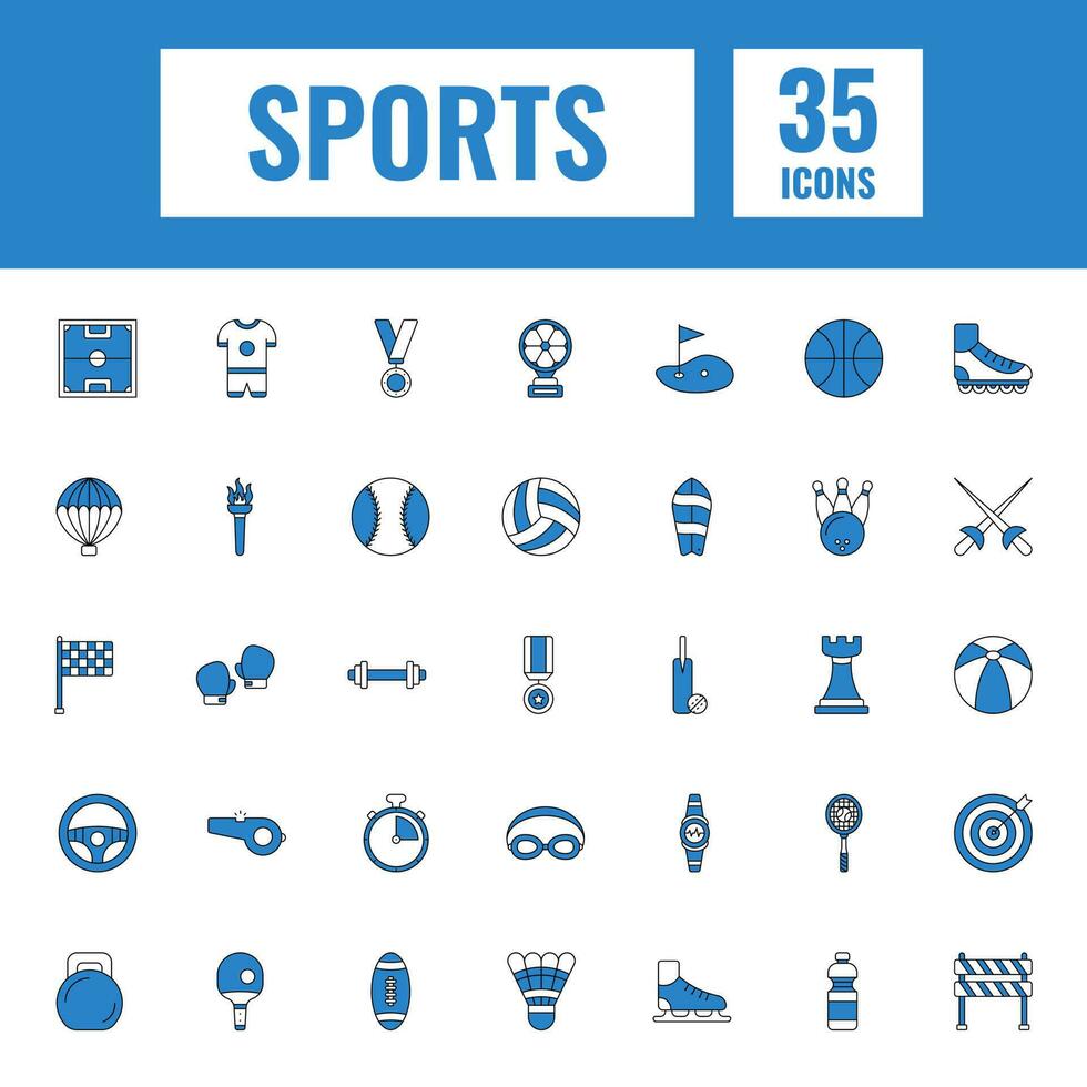 conjunto de azul y blanco Deportes icono o símbolo. vector