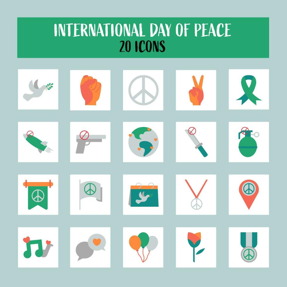 aislado internacional día de paz icono conjunto en plano estilo. vector